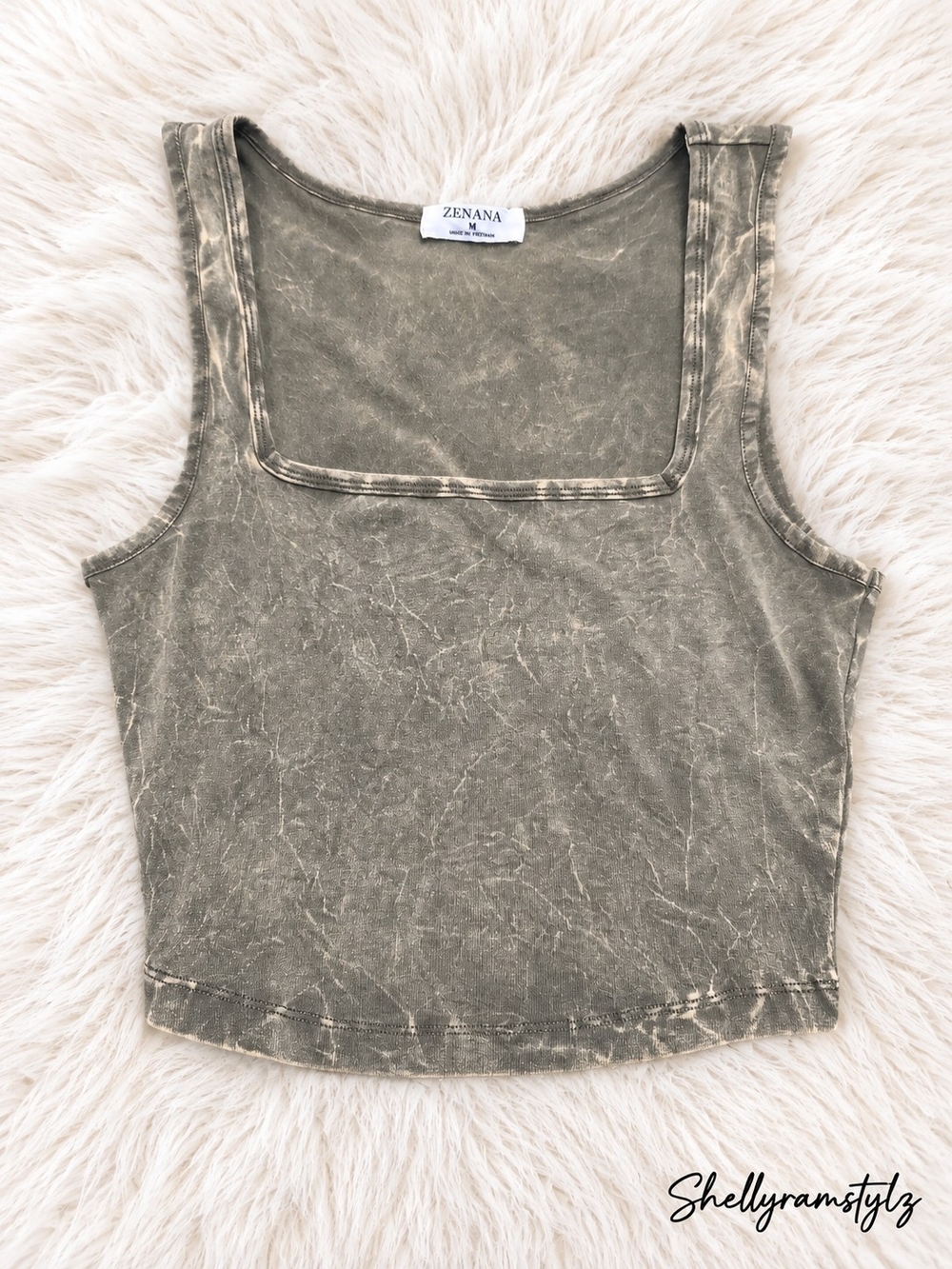 Zenana Mineral Wash Square-Neck Crop Tank - Picture 2 of 3